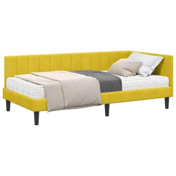 Eckbettgestell mit Matratze mit Kopfteil Gelb 90 x 190 cm Samt