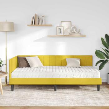 Eckbettgestell mit Matratze mit Kopfteil Gelb 90 x 190 cm Samt