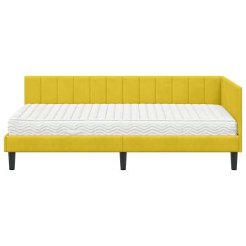 Eckbettgestell mit Matratze mit Kopfteil Gelb 90 x 190 cm Samt