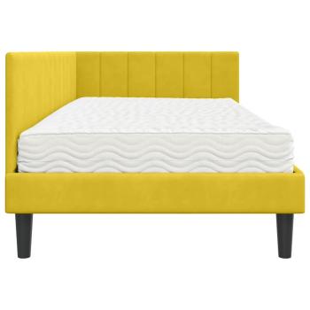 Eckbettgestell mit Matratze mit Kopfteil Gelb 90 x 190 cm Samt