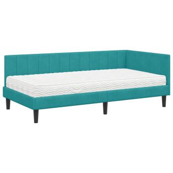 Eckbettgestell mit Matratze Türkis 90 x 190 cm Samt