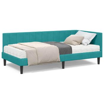Eckbettgestell mit Matratze Türkis 90 x 190 cm Samt