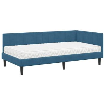 Eckbettgestell mit Matratze mit Kopfteil Blau 90 x 200 cm Samt