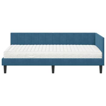 Eckbettgestell mit Matratze mit Kopfteil Blau 90 x 200 cm Samt