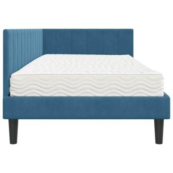 Eckbettgestell mit Matratze mit Kopfteil Blau 90 x 200 cm Samt