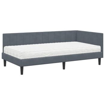Eckbettgestell mit Matratze Dunkelgrau 90 x 200 cm Samt