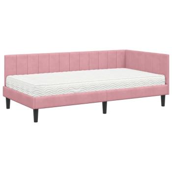 Eckbettgestell mit Matratze mit Kopfteil Rosa 90 x 200 cm Samt