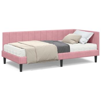 Eckbettgestell mit Matratze mit Kopfteil Rosa 90 x 200 cm Samt
