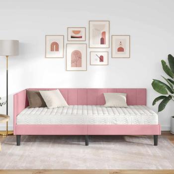 Eckbettgestell mit Matratze mit Kopfteil Rosa 90 x 200 cm Samt