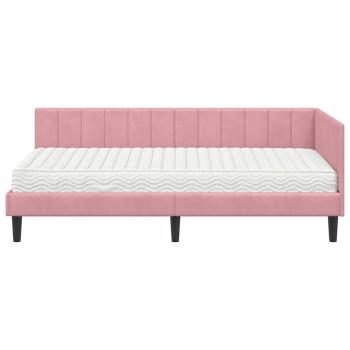 Eckbettgestell mit Matratze mit Kopfteil Rosa 90 x 200 cm Samt