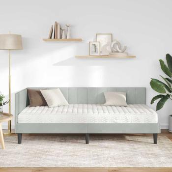 ARDEBO.de - Eckbettgestell mit Matratze Hellgrau 100 x 200 cm Samt