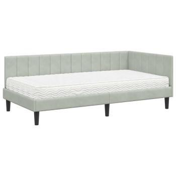 Eckbettgestell mit Matratze Hellgrau 100 x 200 cm Samt