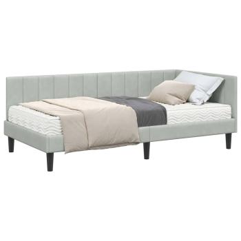 Eckbettgestell mit Matratze Hellgrau 100 x 200 cm Samt