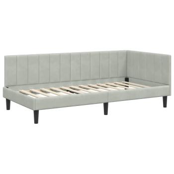 Eckbettgestell mit Matratze Hellgrau 100 x 200 cm Samt