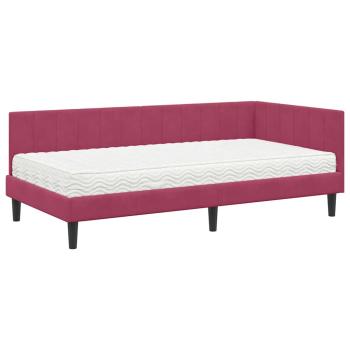 Eckbettgestell mit Matratze Weinrot 100 x 200 cm Samt