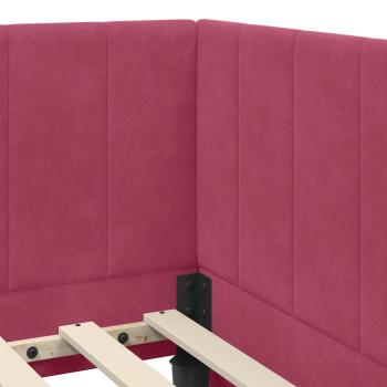 Eckbettgestell mit Matratze Weinrot 100 x 200 cm Samt