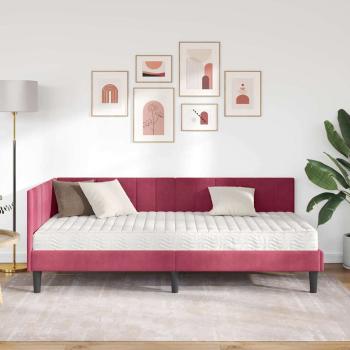 Eckbettgestell mit Matratze Weinrot 100 x 200 cm Samt