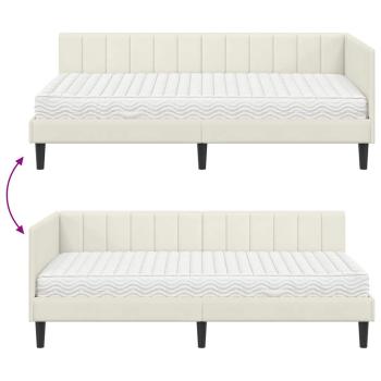 Eckbettgestell mit Matratze Creme 100 x 200 cm Samt