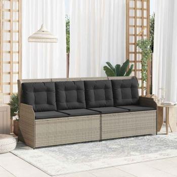 ARDEBO.de - Gartenbank mit Kissen Hellgrau Poly Rattan