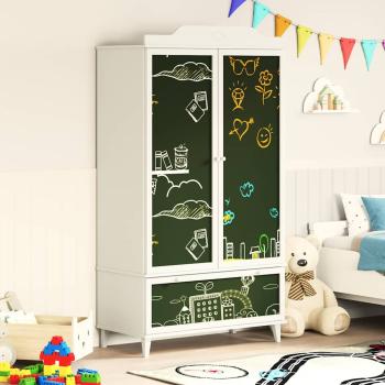 Kreidetafel Kleiderschrank mit Schubladen Weiß Holzwerkstoff