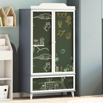 ARDEBO.de - Kreidetafel Kleiderschrank mit Tür Grau und Weiß Holzwerkstoff