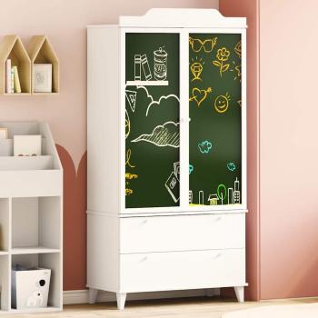 ARDEBO.de - Kreidetafel Kleiderschrank mit Schubladen Weiß Holzwerkstoff