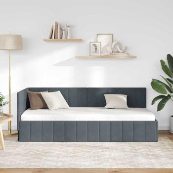 Eckbettgestell mit Kopfteil Dunkelgrau 80 x 200 cm Samt