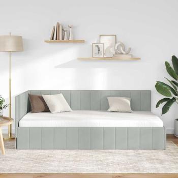 Eckbettgestell mit Kopfteil Hellgrau 90 x 200 cm Samt