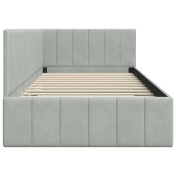 Eckbettgestell mit Kopfteil Hellgrau 90 x 200 cm Samt