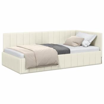 Eckbettgestell mit Kopfteil Creme 90 x 200 cm Samt