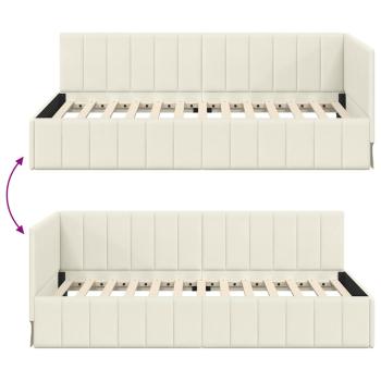 Eckbettgestell mit Kopfteil Creme 90 x 200 cm Samt
