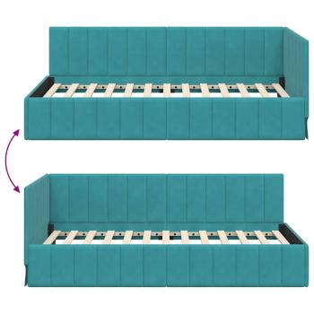 Eckbettgestell mit Kopfteil Türkis 90 x 200 cm Samt