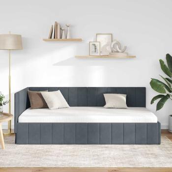 Eckbettgestell mit Kopfteil Dunkelgrau 100 x 200 cm Samt