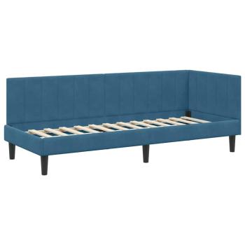 Eckbettgestell mit Kopfteil Blau 80 x 200 cm Samt