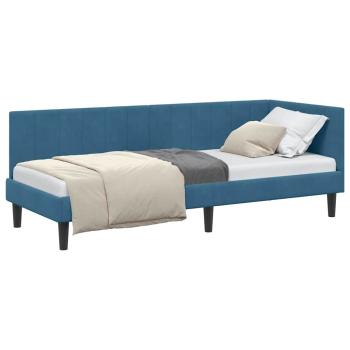Eckbettgestell mit Kopfteil Blau 80 x 200 cm Samt