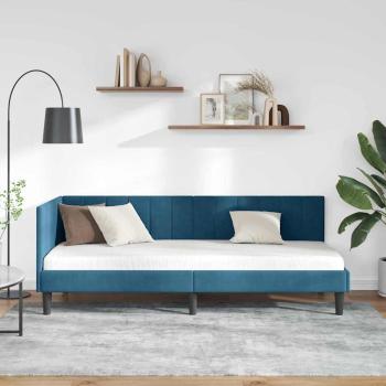 Eckbettgestell mit Kopfteil Blau 80 x 200 cm Samt