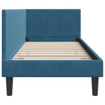 Eckbettgestell mit Kopfteil Blau 80 x 200 cm Samt