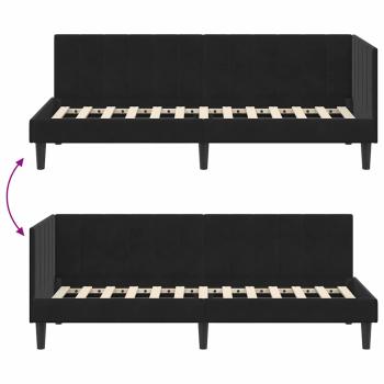Eckbettgestell mit Kopfteil Schwarz 80 x 200 cm Samt