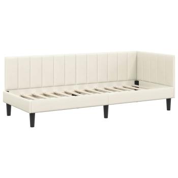 Eckbettgestell mit Kopfteil Creme 80 x 200 cm Samt