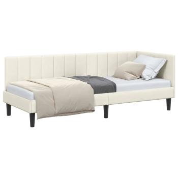 Eckbettgestell mit Kopfteil Creme 80 x 200 cm Samt