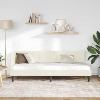 Eckbettgestell mit Kopfteil Creme 80 x 200 cm Samt