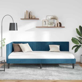 Eckbettgestell mit Kopfteil Blau 90 x 190 cm Samt