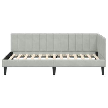 Eckbettgestell mit Kopfteil Hellgrau 90 x 190 cm Samt