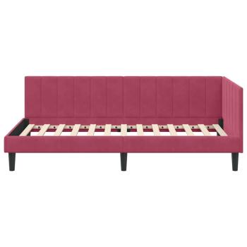Eckbettgestell mit Kopfteil Weinrot 90 x 190 cm Samt