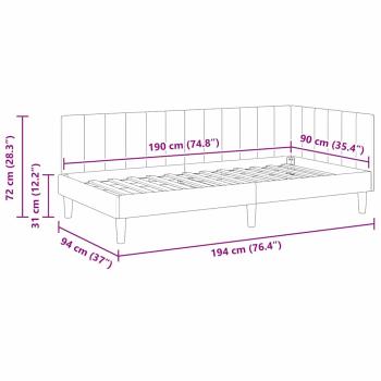 Eckbettgestell mit Kopfteil Creme 90 x 190 cm Samt