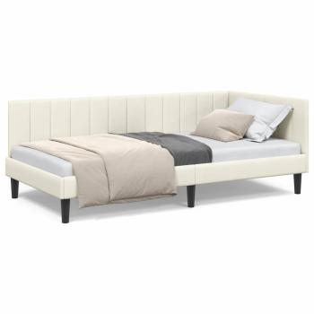 Eckbettgestell mit Kopfteil Creme 90 x 190 cm Samt