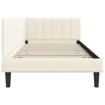 Eckbettgestell mit Kopfteil Creme 90 x 190 cm Samt