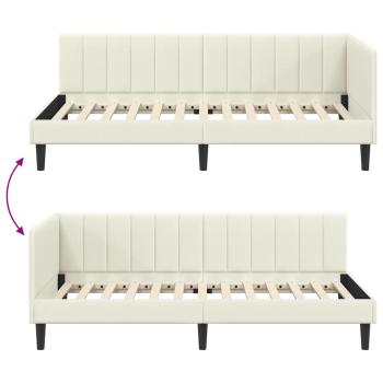 Eckbettgestell mit Kopfteil Creme 90 x 190 cm Samt