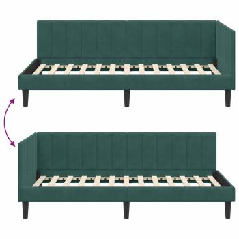 Eckbettgestell mit Kopfteil Dunkelgrün 100 x 200 cm Samt