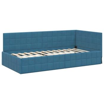 Eckbettgestell mit Kopfteil Blau 90 x 200 cm Samt
